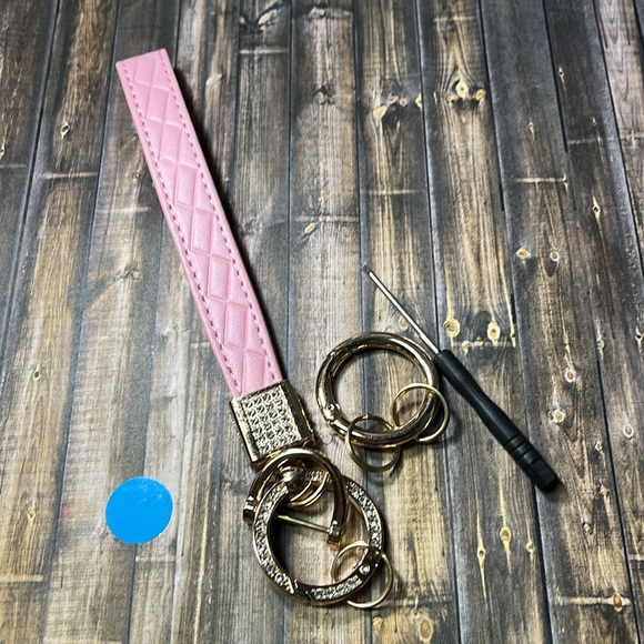 5for$10 Gem Gold & Pink Wristlet Wallet, Keychain, Car Key, ID, AirPod Holder - Picture 4 of 4